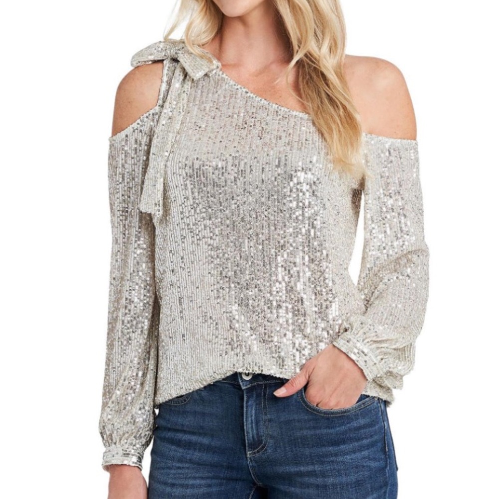 CeCe Silver Sequin Women's Top